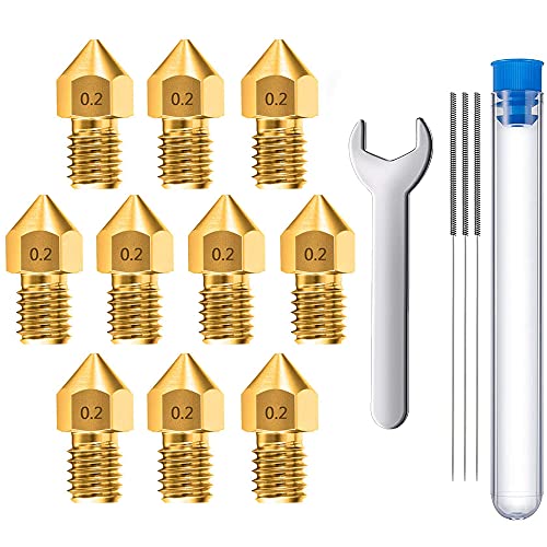 10 Pack 0.2mm Brass MK8 Nozzles for 3D Printers