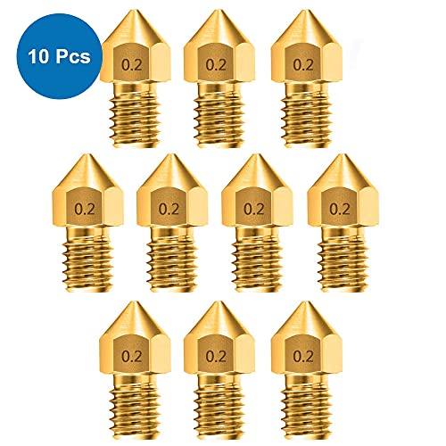 10 Pack 0.2mm Brass MK8 Nozzles for 3D Printers