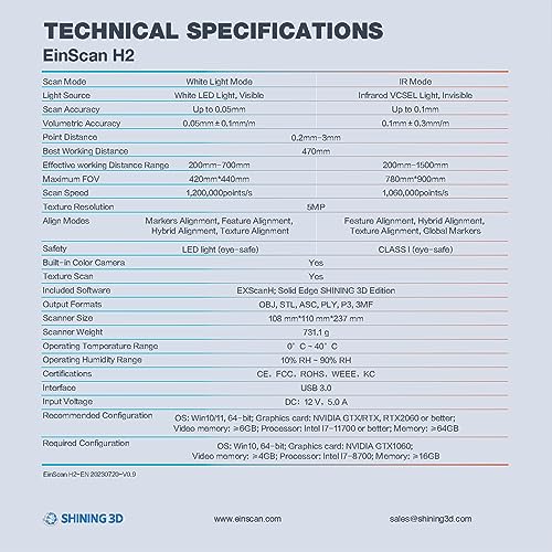 EinScan H2 Handheld Hybrid Color 3D Scanner