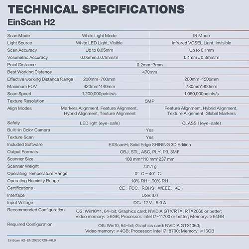 EinScan H2 Color 3D Scanner with Shining3D CAD