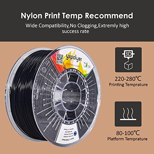 YXPOLYER 1.75mm Durable Nylon Filament - 1kg Black