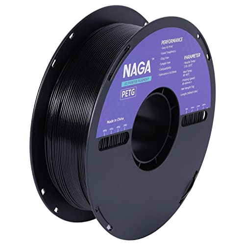 NAGA PETG Filament 1.75mm, Durable 3D Printer Filament, 1kg Spool(2.2lbs), Dimensional Accuracy +/- 0.02 mm, Black