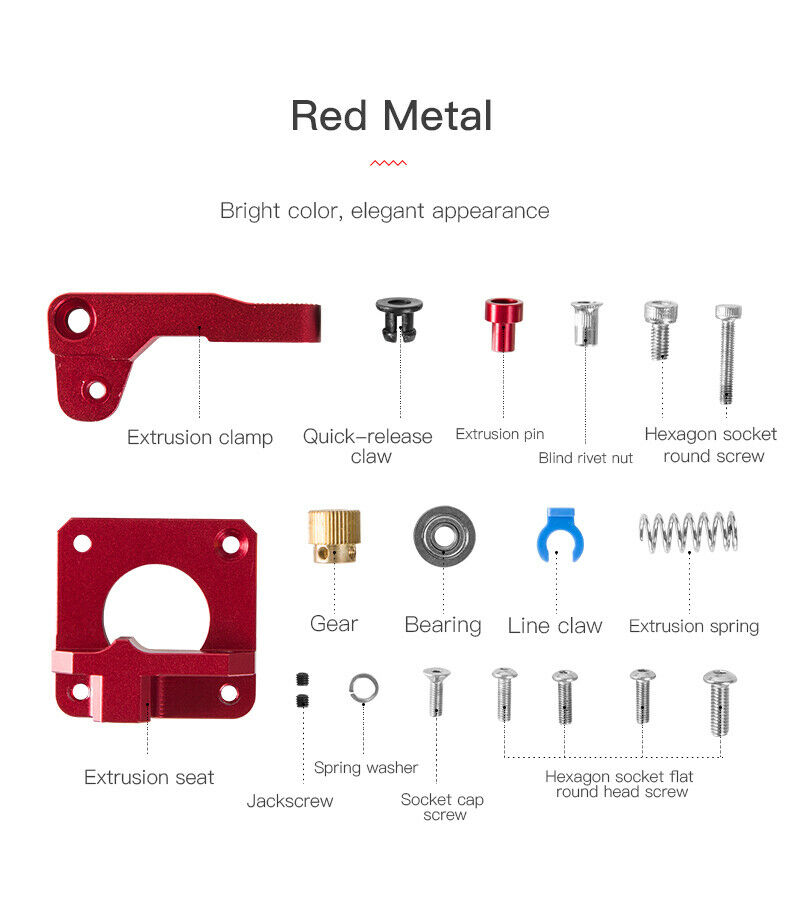 Creality 3D Ender3 Extruder Upgrade Aluminum Drive Feed Bowden Extruder with Red Hand Twist Leveling Nut, Bed Level Spring for Ender 3 5, CR-10