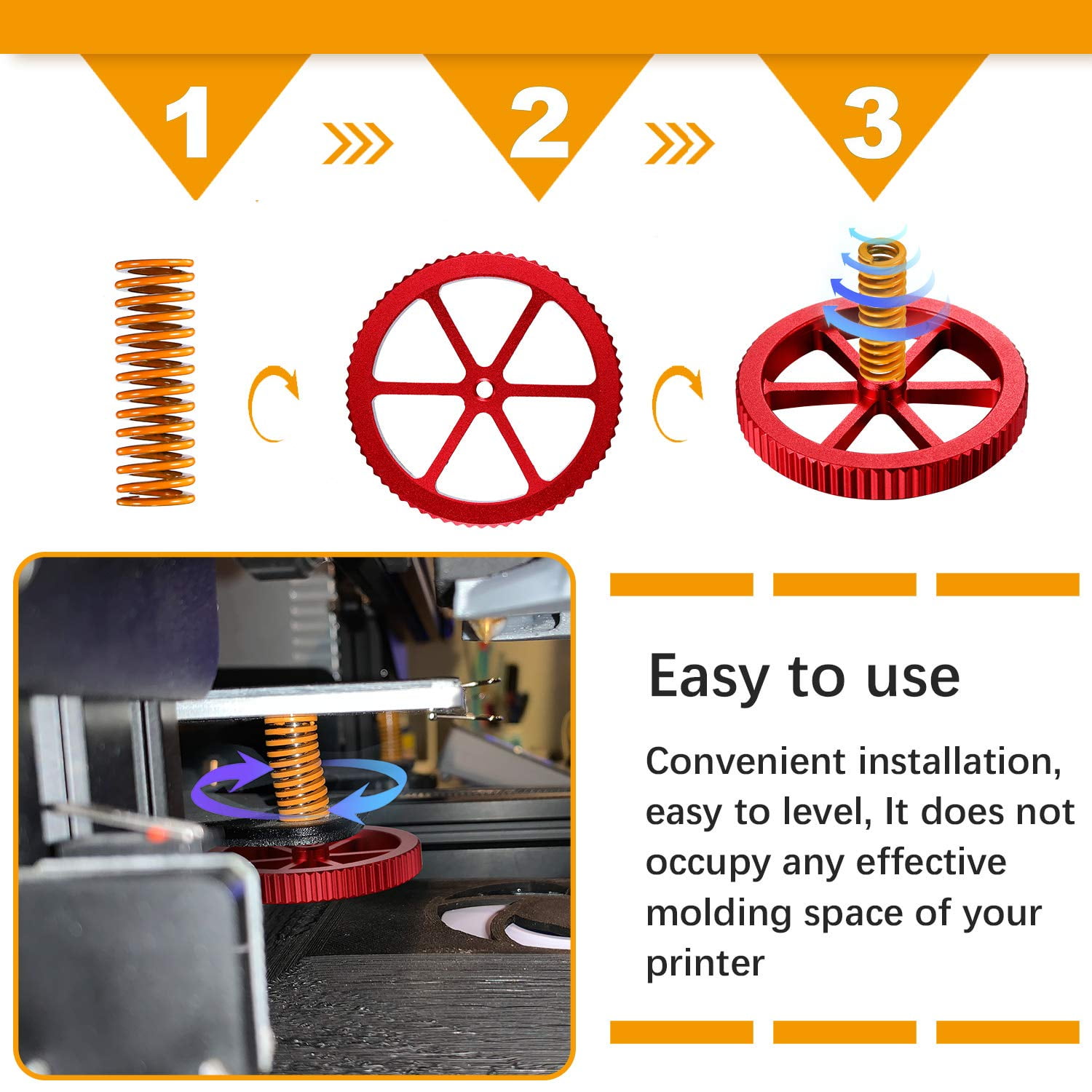 Creality 3D Ender3 Extruder Upgrade Aluminum Drive Feed Bowden Extruder with Red Hand Twist Leveling Nut, Bed Level Spring for Ender 3 5, CR-10