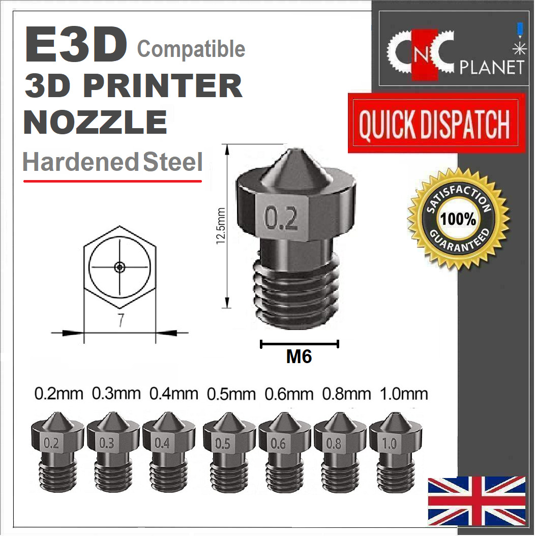 3D Printer Nozzle Hardened Steel E3D Compatible V6 nozzle M6 1.75mm Filament