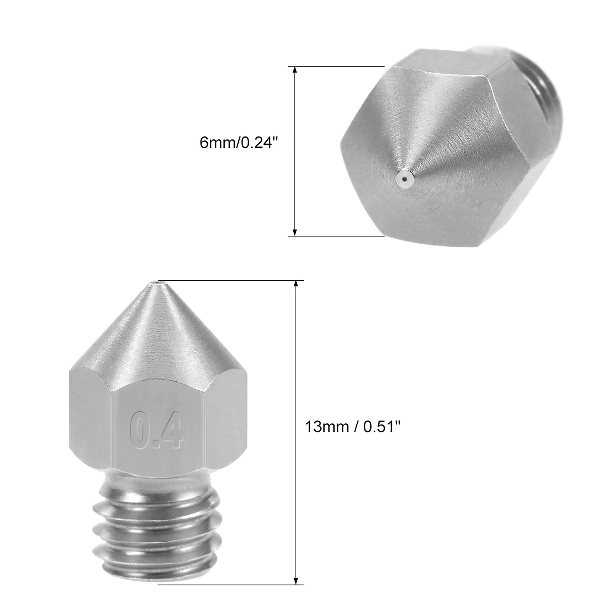 4pcs Stainless Steel 3D Printer Nozzle for MK8 Extruder