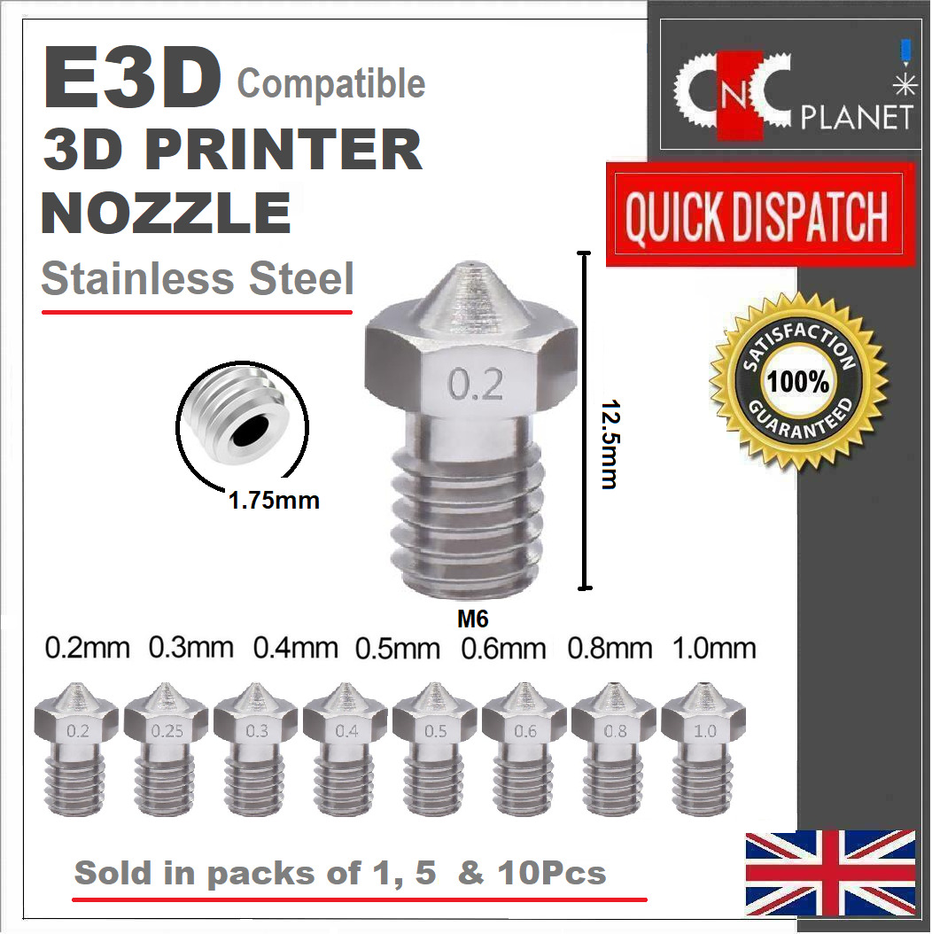 3D Printer Nozzle Stainless Steel E3D compatible V6 nozzle M6 1.75mm Filament