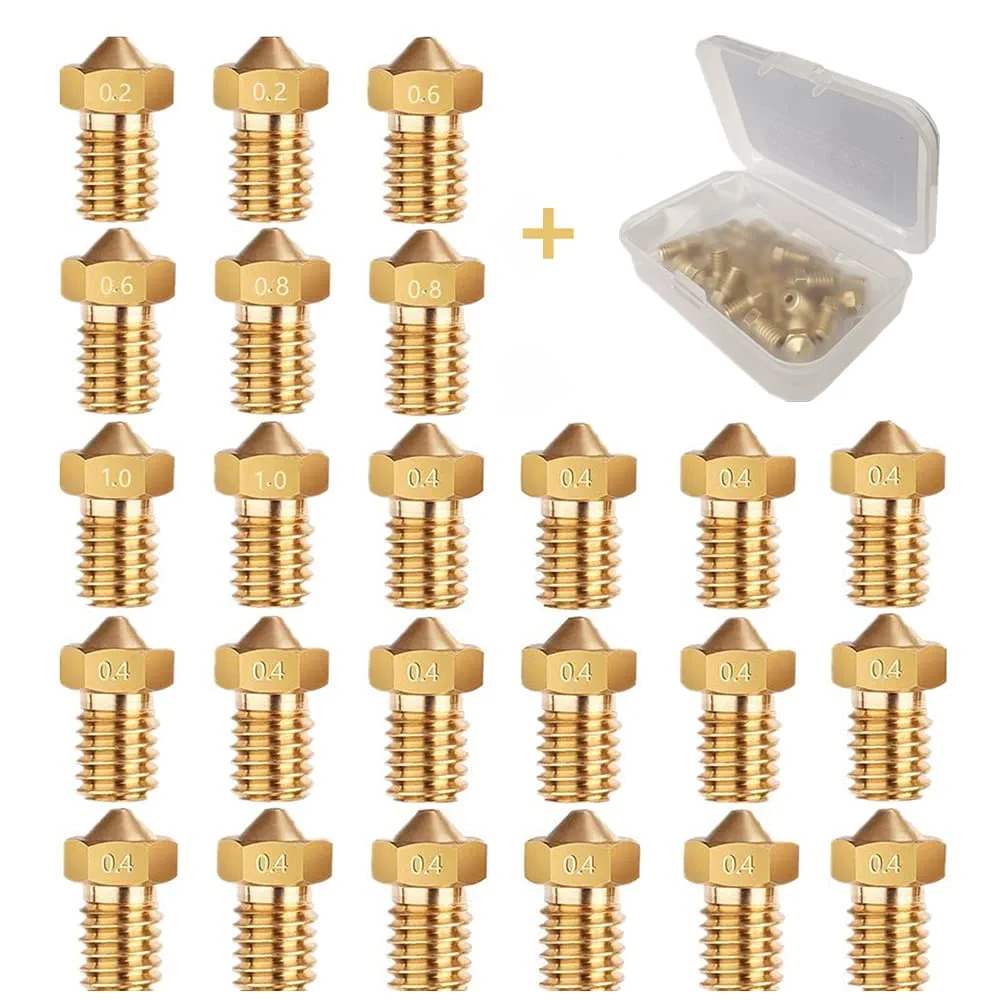 24PCS 3D Printer Nozzles for E3D V5-V6 Extruder, M6 Thread Brass Extruder Print