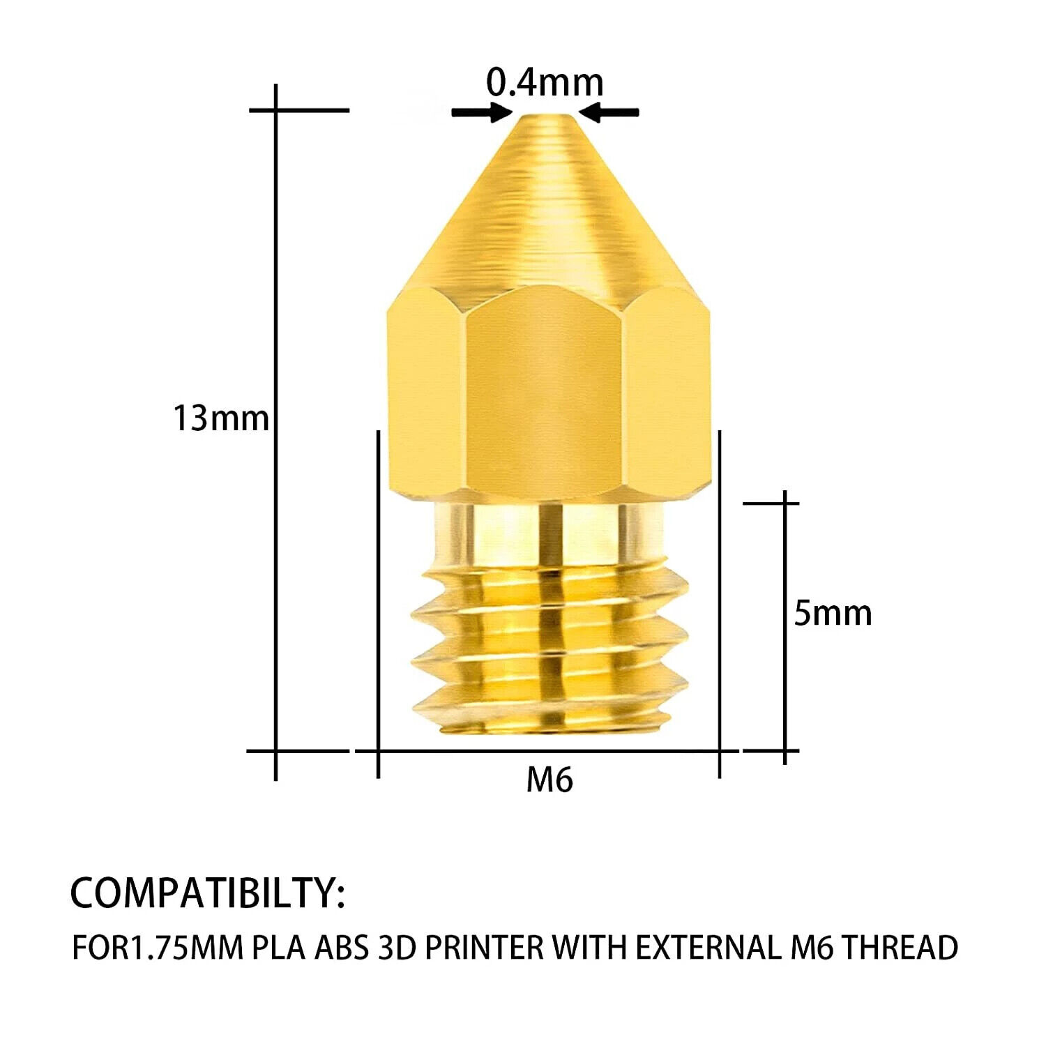 8pc 0.4mm Extruder Nozzle Creality Ender 3 Pro / V2 / CR10s / SE-6 3D Printer