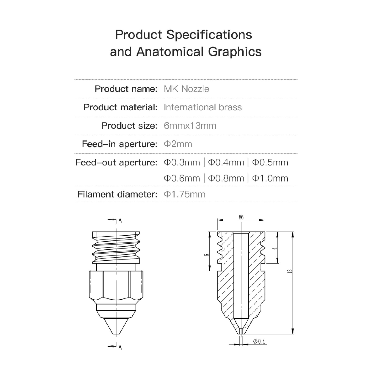 Creality MK8 Brass Nozzles X5 Pack for 3D Printer