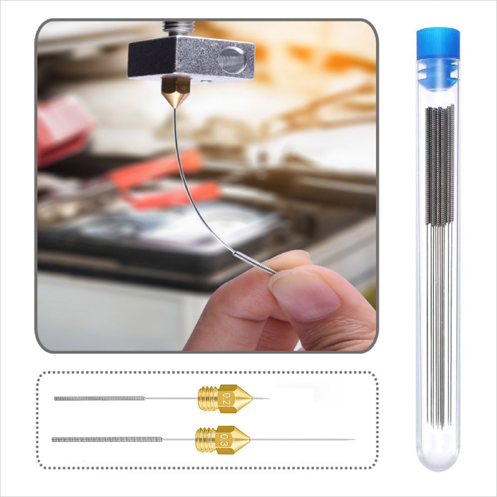 5pcs/Set 3D Printer Nozzle Cleaning Tool Kit 3D Nozzle Cleaners all sizes 