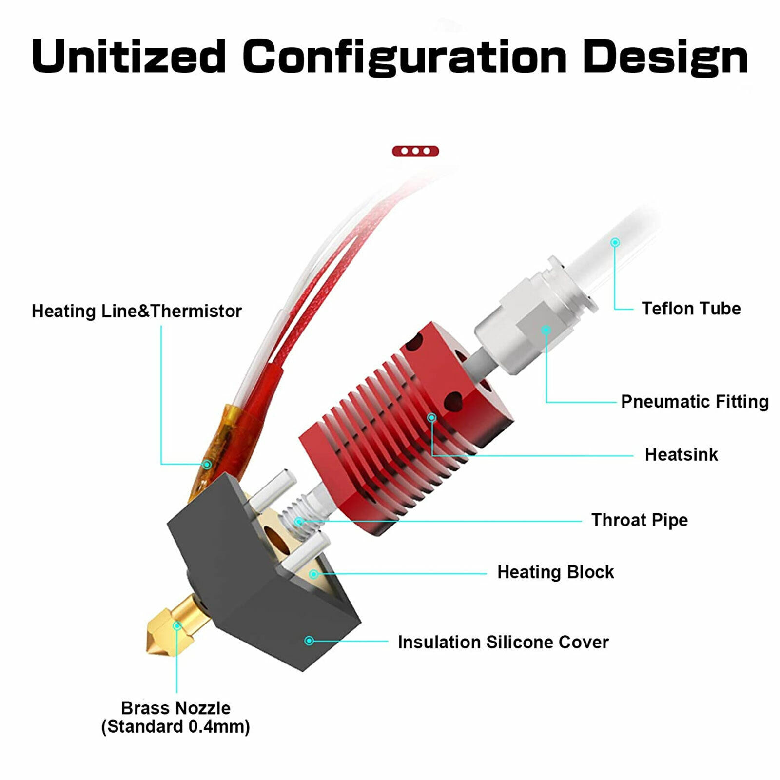 3D Printer Parts Extruder Heater Hot End Nozzle Kit for Creality Ender-3/3PRO/5