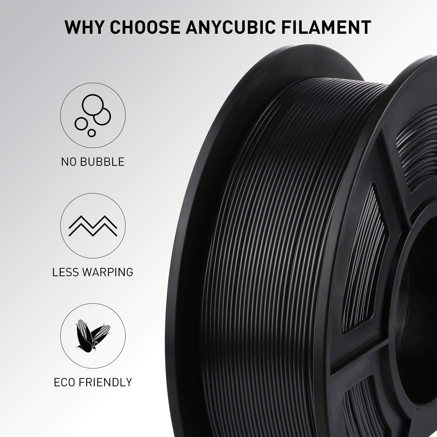 Anycubic Black 3D Printing PLA Filament, 1KG Spool