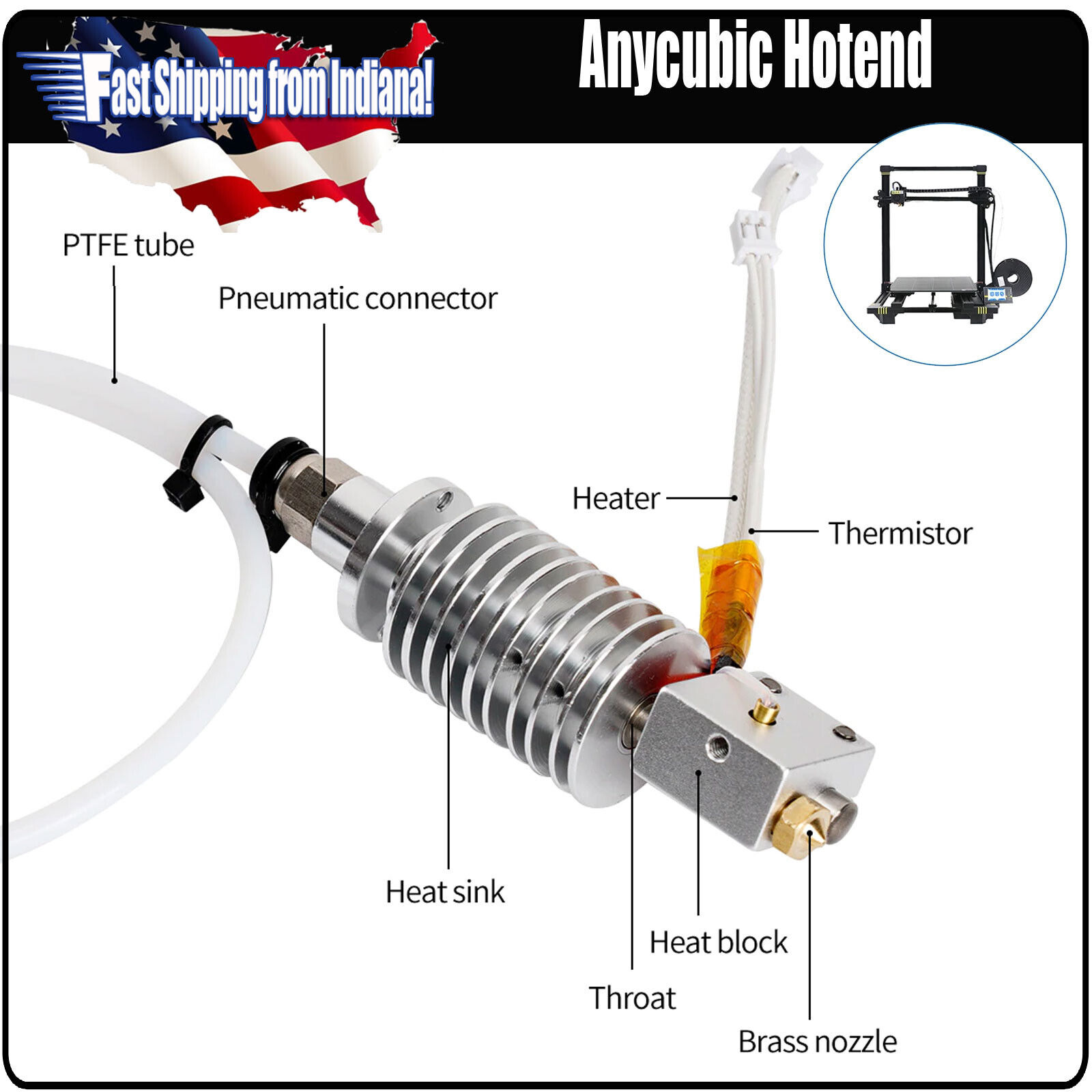 Anycubic Hotend, Vyper Hotend, 3x Nozzle, Silicone Sock, Vyper 3D Printer Hotend