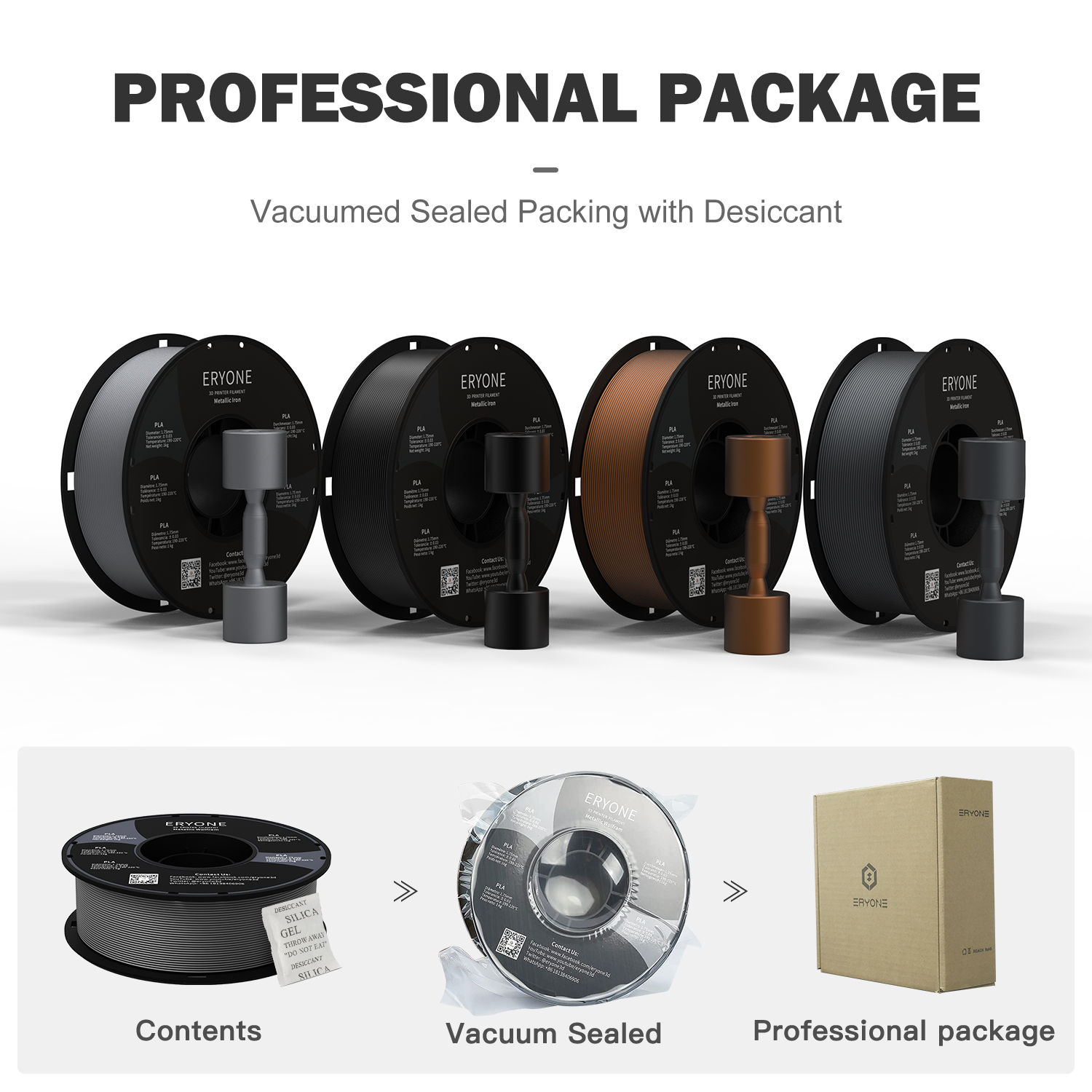 Eryone Metallic Series PLA 3D Printing Filament Wolfram