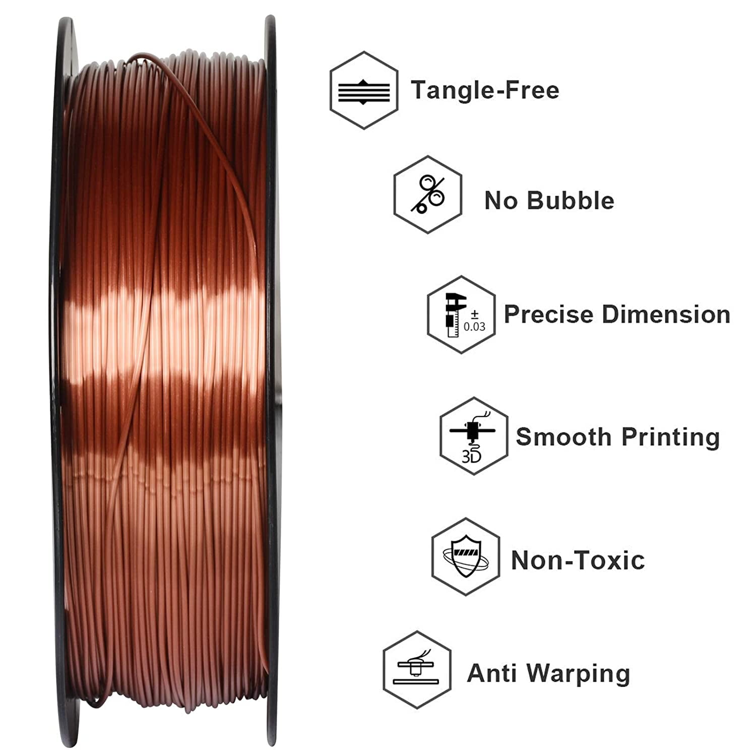 Metallic Copper Silk PLA 3D Printer Filament