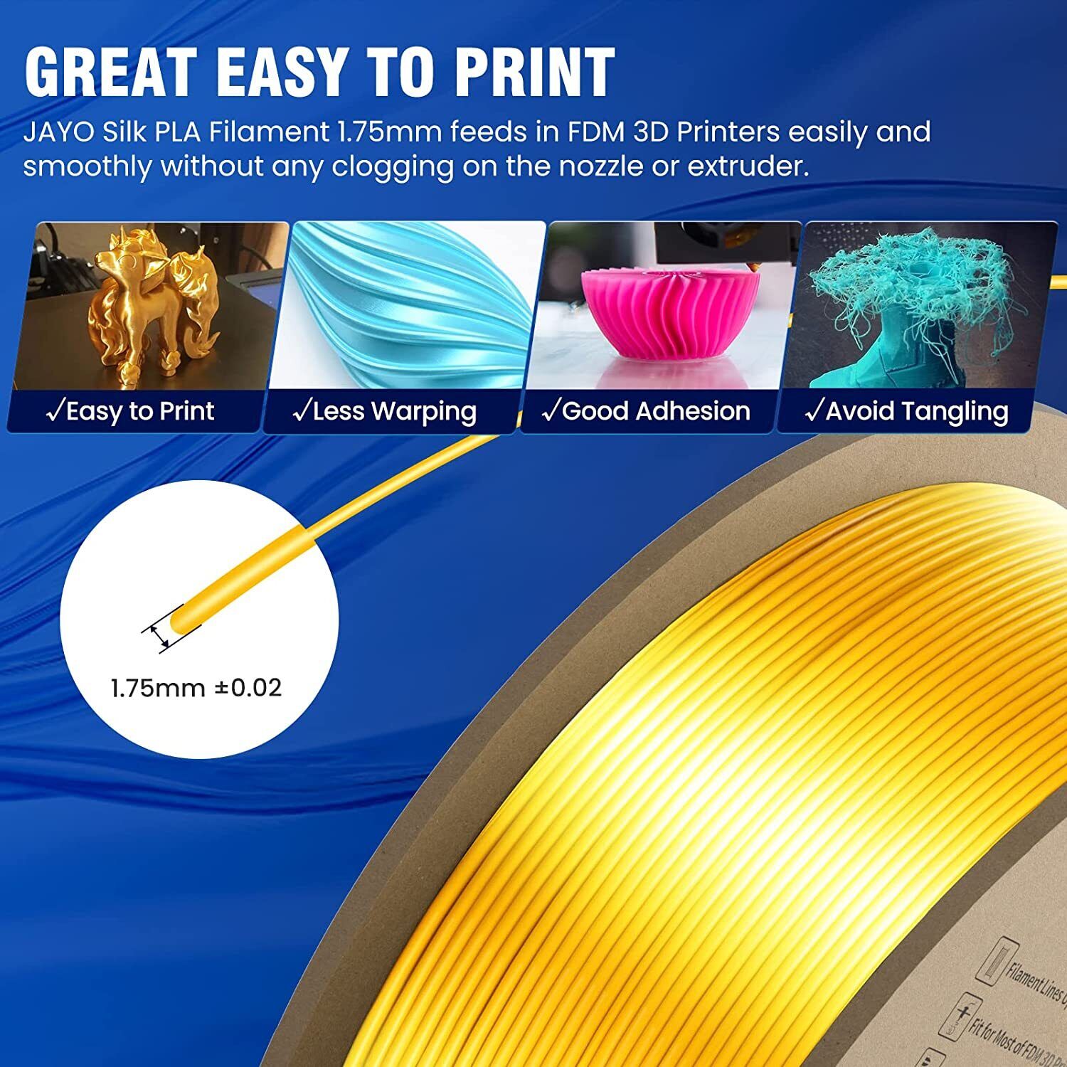 Gold Silk PLA+ 3D Printer Filament 1KG 1.75mm