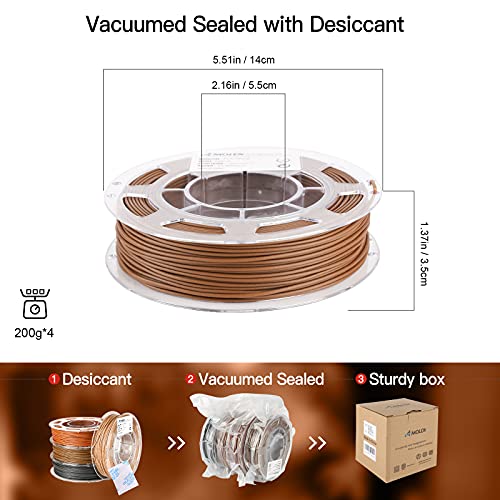 Wooden 3D Printer Filament Bundle, 4 Colors