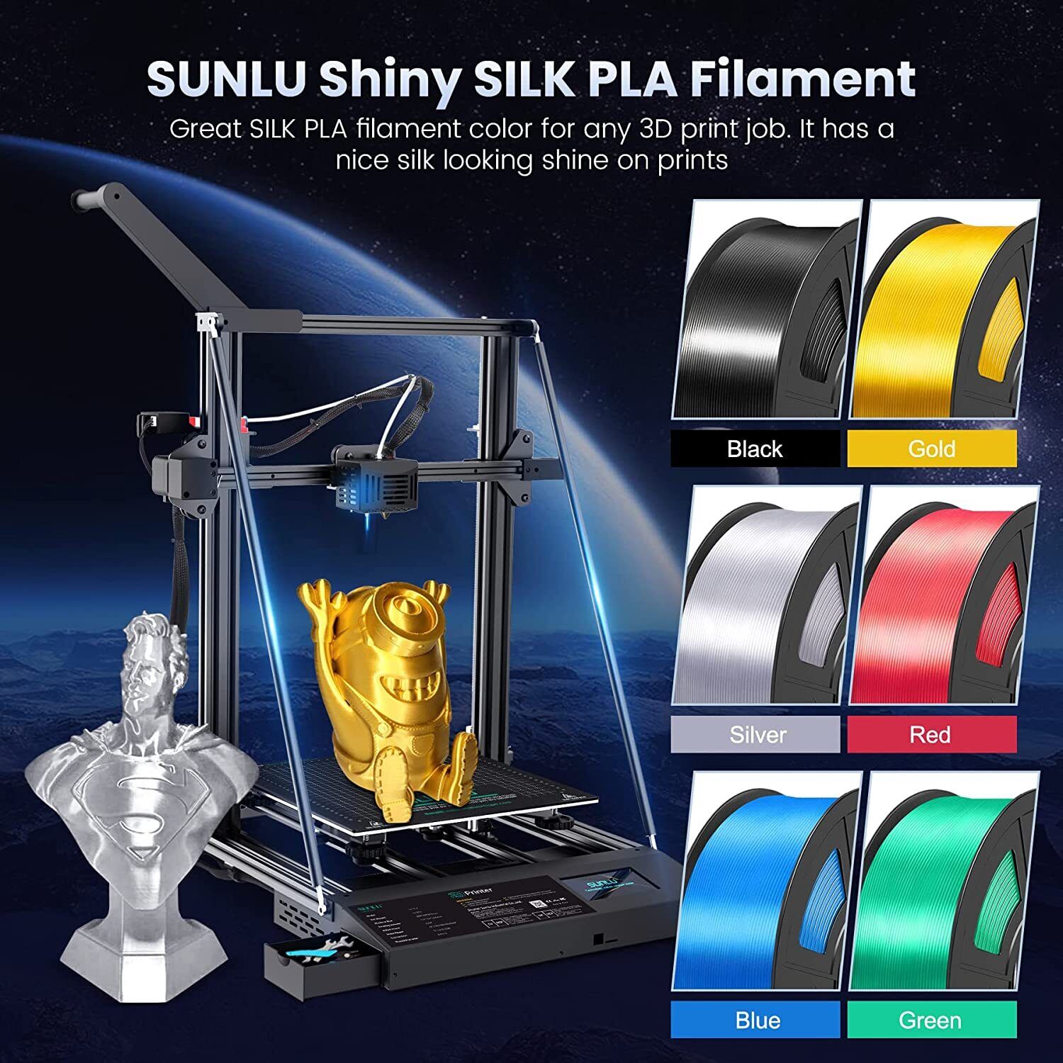 Shiny Black Silk PLA+ Filament - 1KG