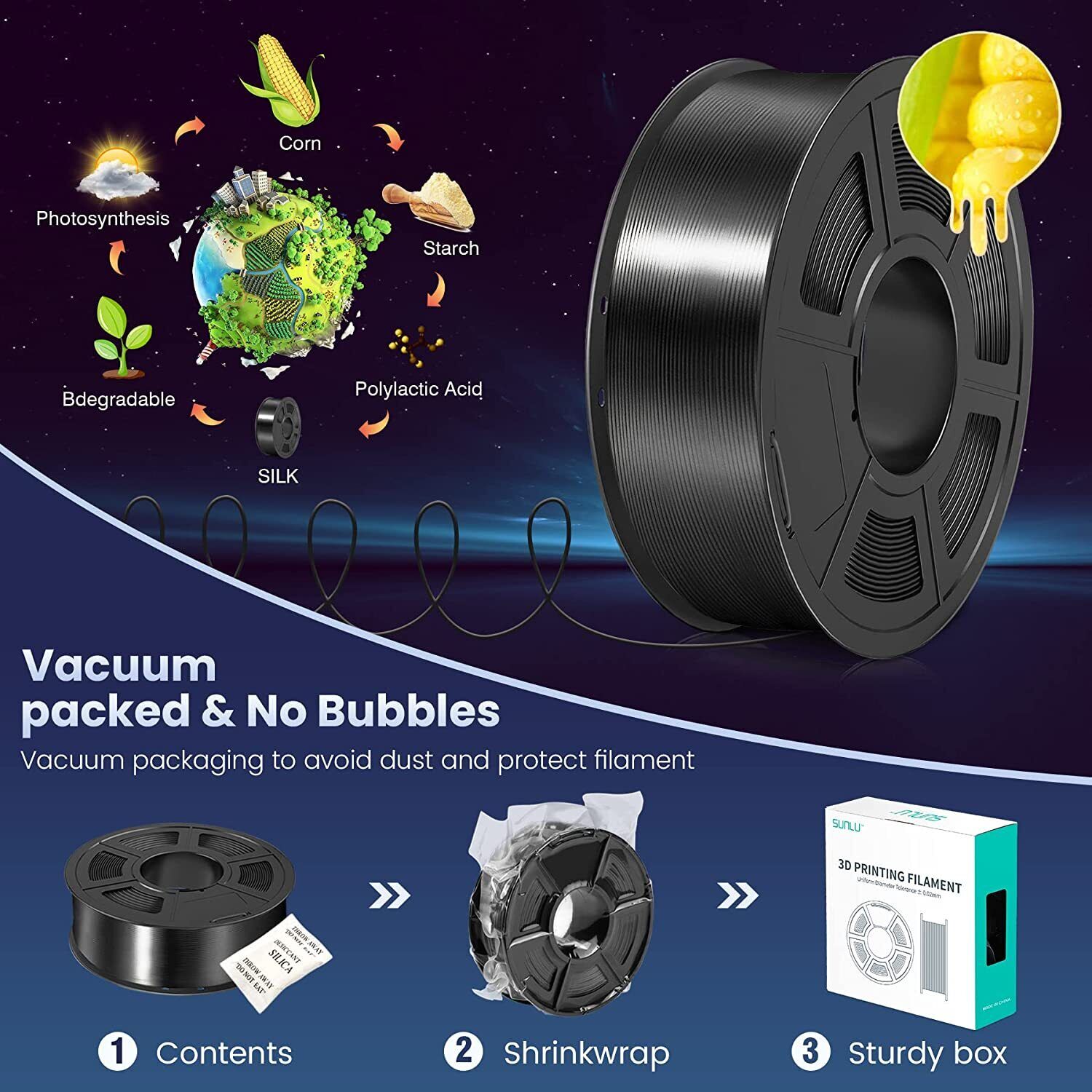 Shiny Black Silk PLA+ Filament - 1KG