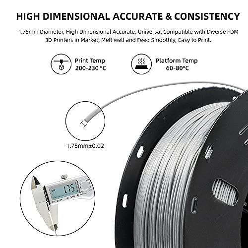 Silk Silver 3D Printer Filament 1.75mm, 1kg Spool