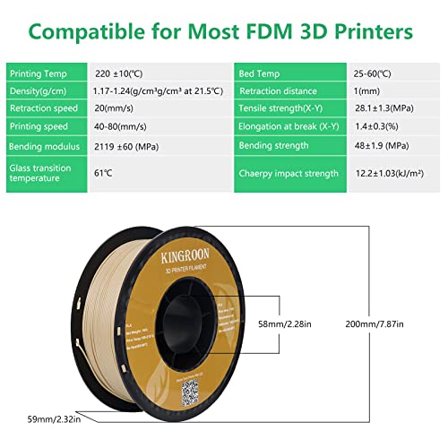 Kingroon Wood PLA 3D Printer Filament 1kg