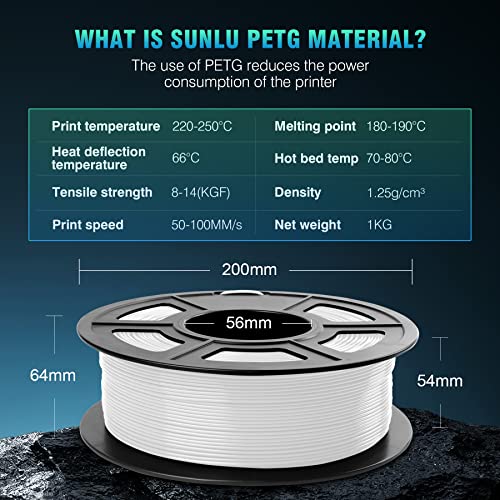 SUNLU 1.75mm PETG Filament - Black 1kg Spool