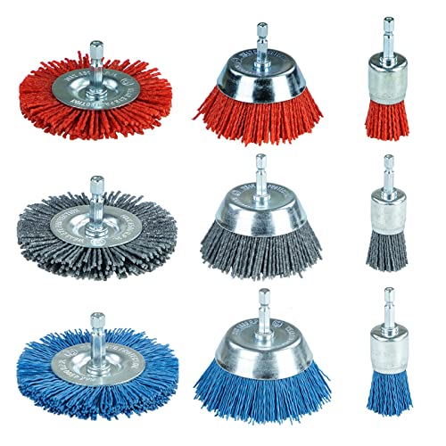 9 Pack Nylon Wire Brush Wheel & Cup Set