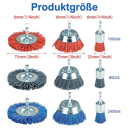 9 Pack Nylon Wire Brush Wheel & Cup Set