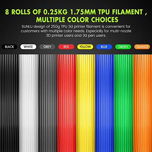 8 Pack Flexible TPU 3D Printer Filament