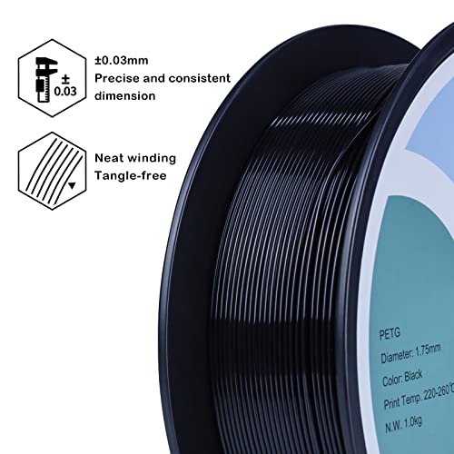 Black PETG 3D Printer Filament 1.75mm