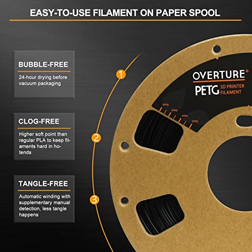 OVERTURE 1.75mm PETG Filament - 1kg Black