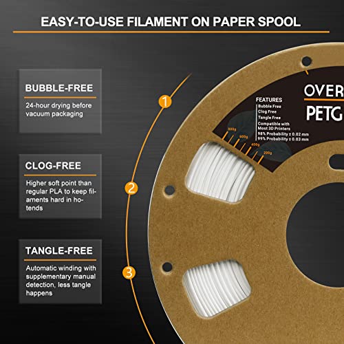 Overture 1.75mm PETG Filament for 3D Printers