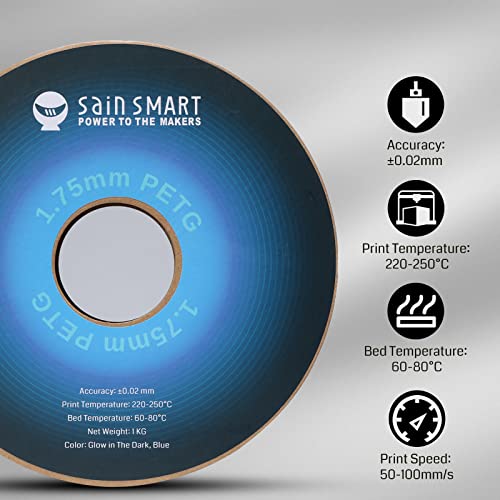 Glow-in-the-Dark Blue PETG 3D Printer Filament 1.75mm
