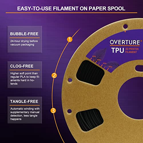 Black OVERTURE TPU Filament 1.75mm - Flexible 3D Printer