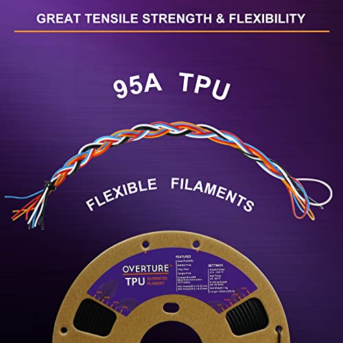 Black OVERTURE TPU Filament 1.75mm - Flexible 3D Printer