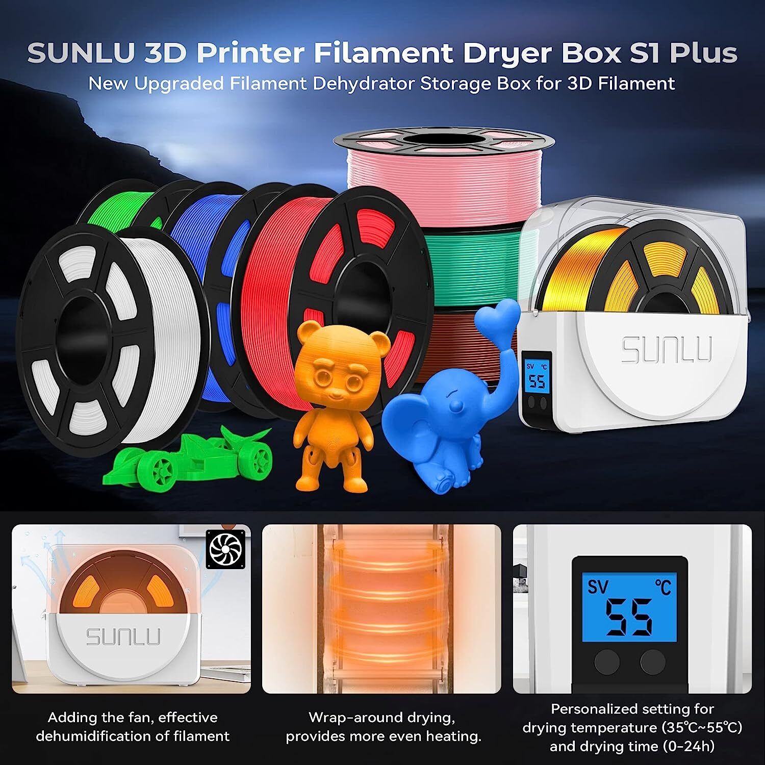Sunlu S1 3D Printer Filament Dryer Box Filament Holder Storage Timer PLA PETG