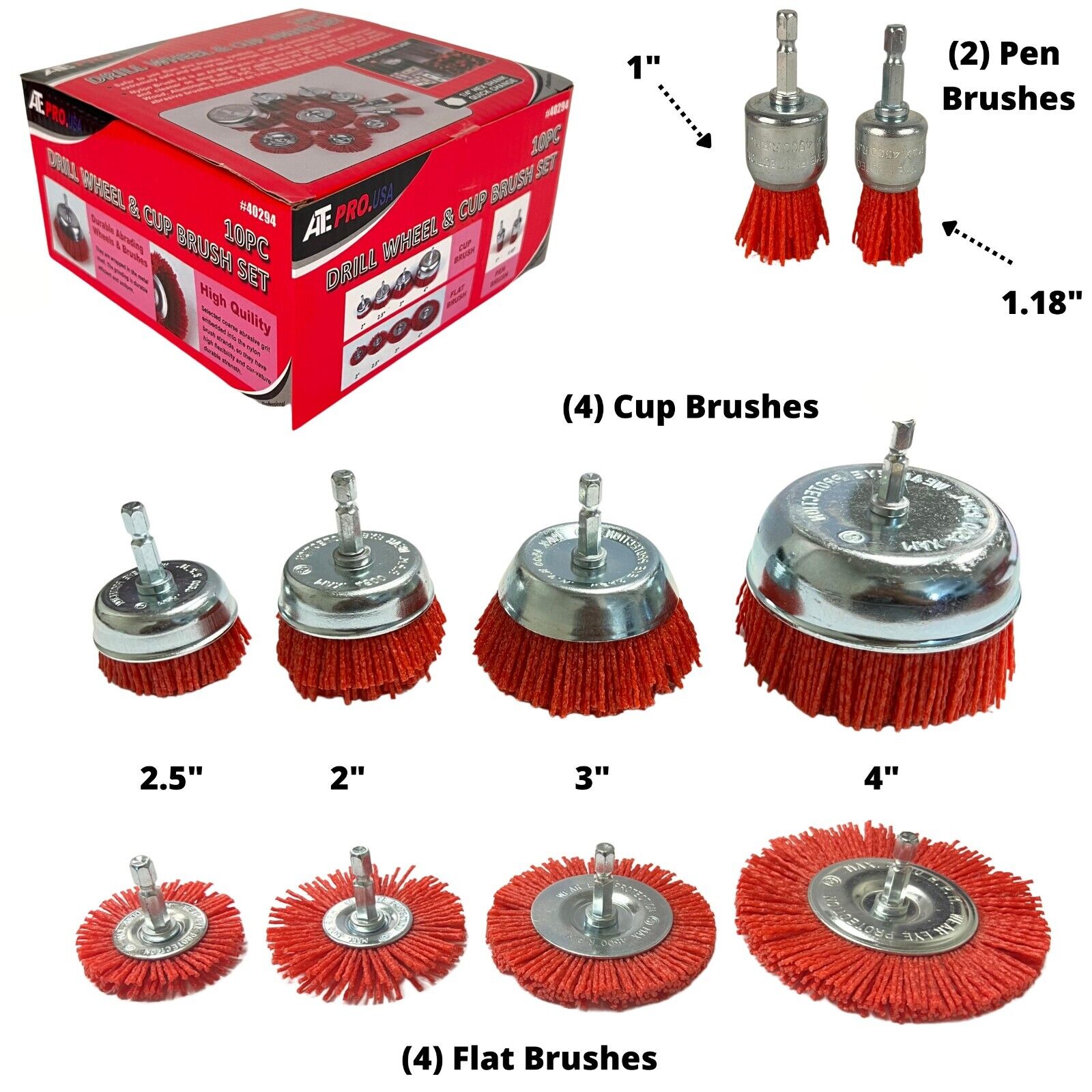 10-Piece Nylon Filament Drill Brush Set