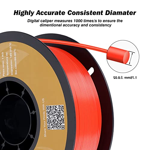Red 1kg PLA Filament with 0.03mm Accuracy