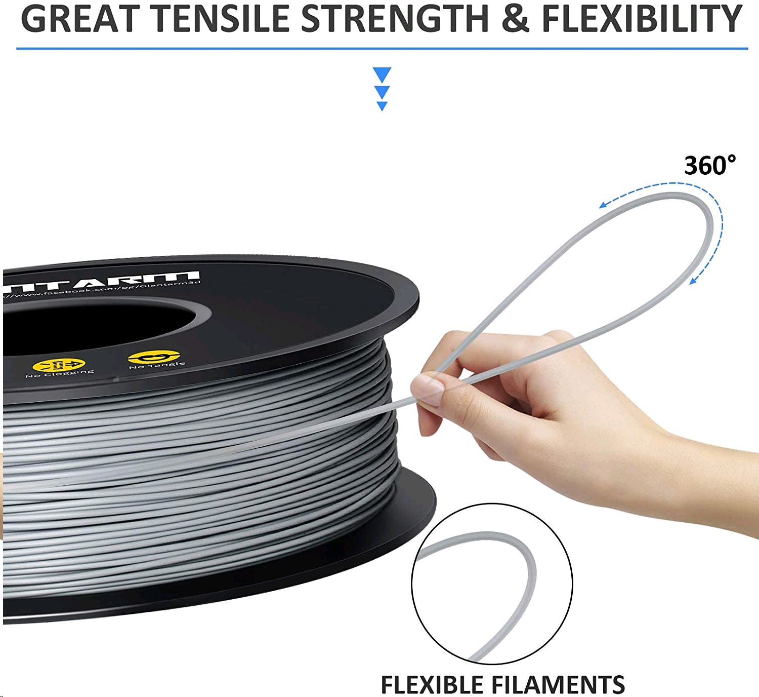 Giantarm Grey PLA Filament, 1.75mm, 1kg