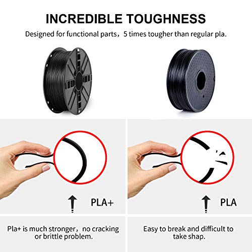 Black Tough PLA+ Filament 1.75mm, 1kg Spool