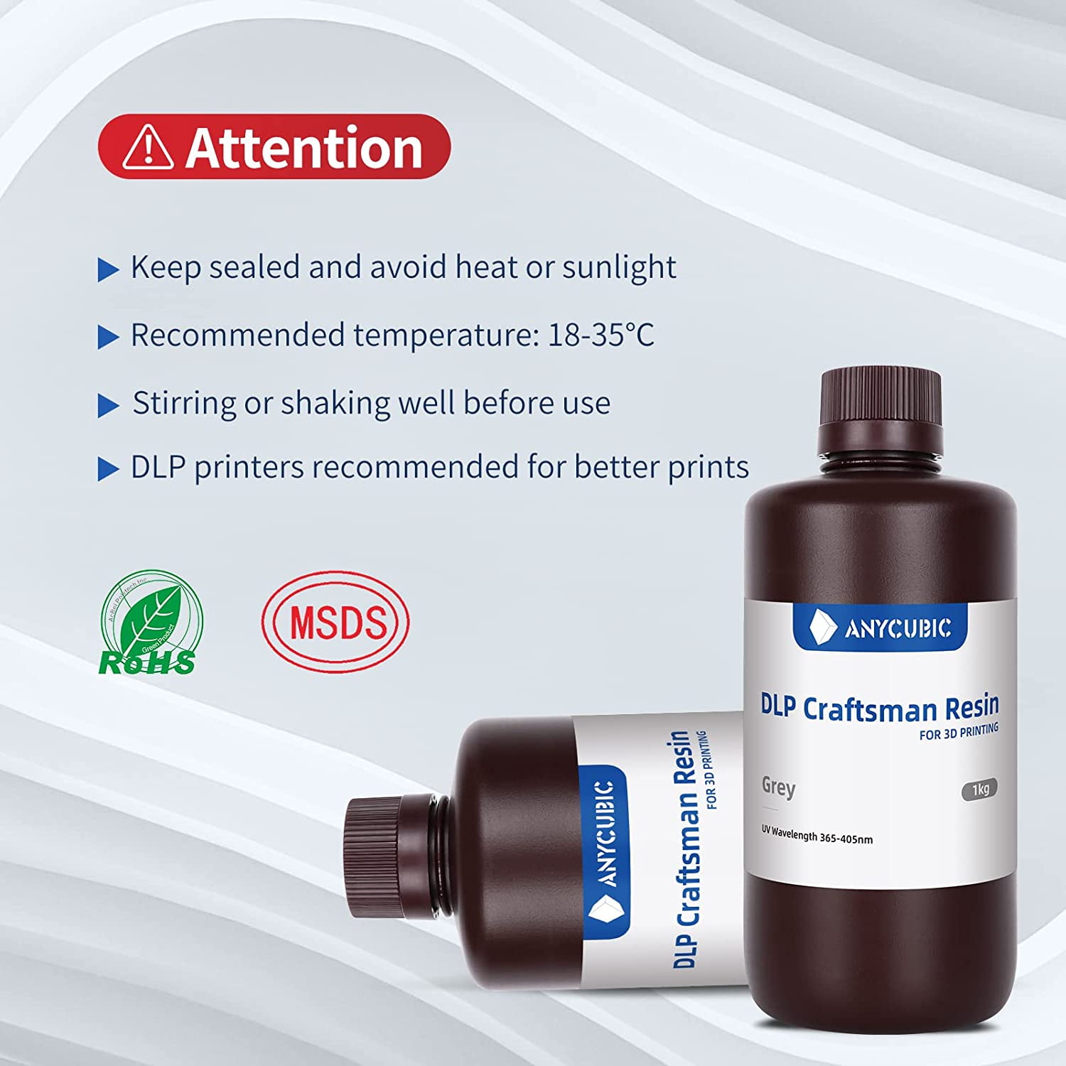 ANYYCUBIC High-Precision 3D Printer Resin, 1kg Grey