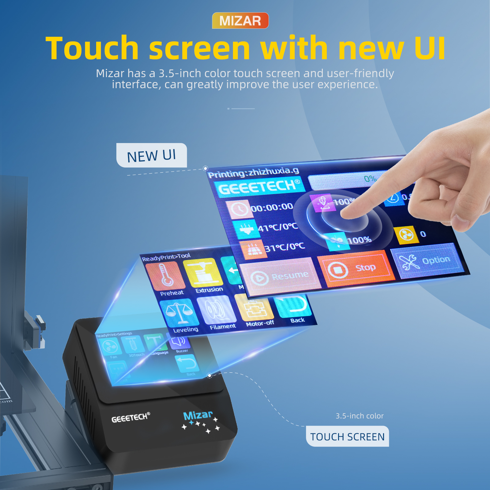 Mizar FDM 3D Printer with Touch Screen