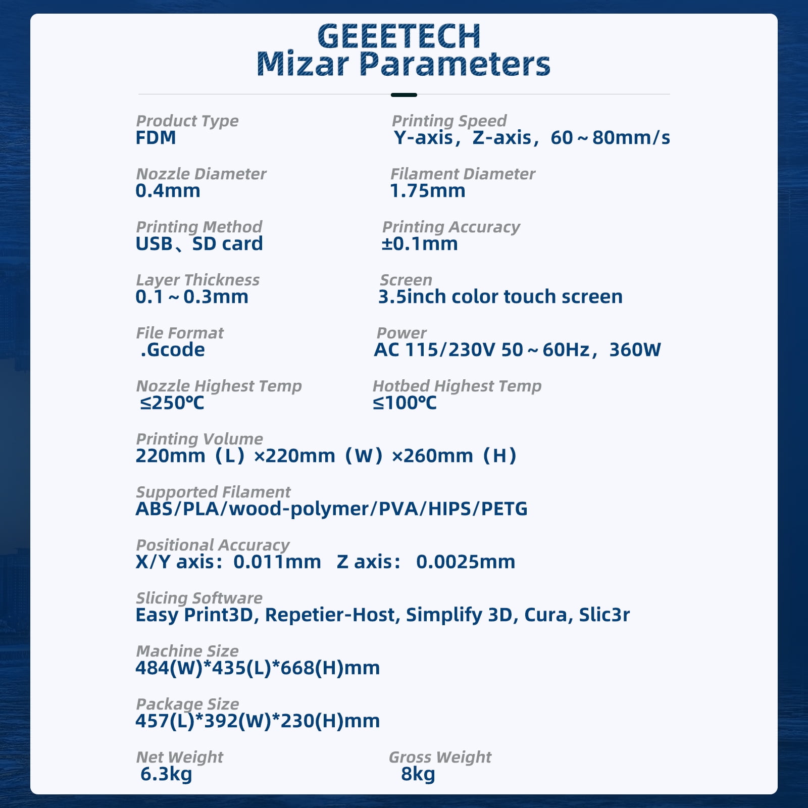 Mizar FDM 3D Printer with Touch Screen