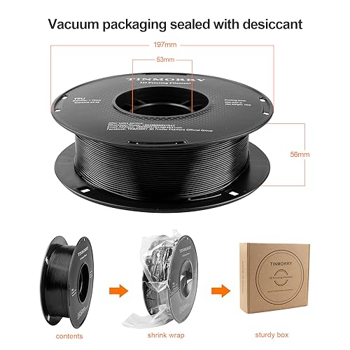 TINMORRY 1.75mm Black TPU Filament 1KG Spool