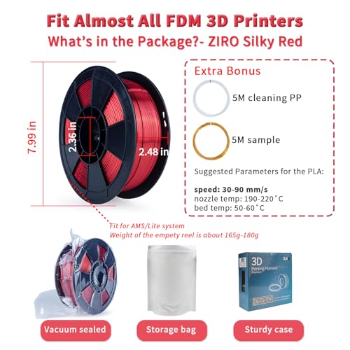 ZIRO Red Silk PLA Filament 1.75mm 1KG