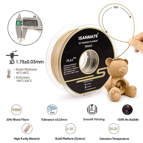 iSANMATE White Pine Wood PLA+ 3D Filament 1kg
