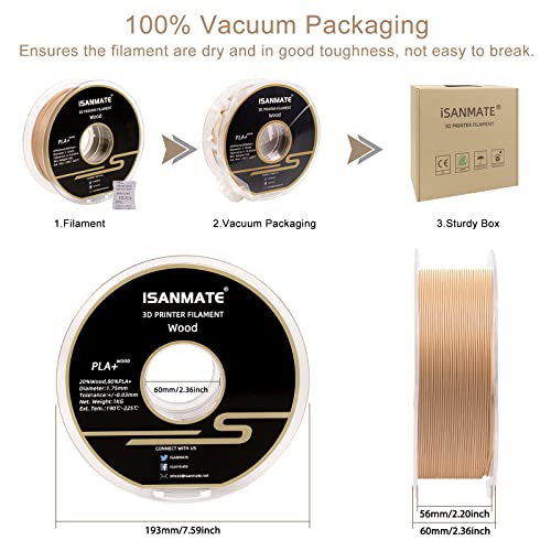 iSANMATE White Pine Wood PLA+ 3D Filament 1kg