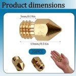 20 Pack 0.4mm Brass Nozzles for 3D Printers