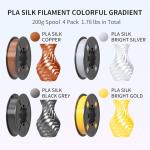Silk PLA Filament 1.75mm - Metallic Colors 200g x 4